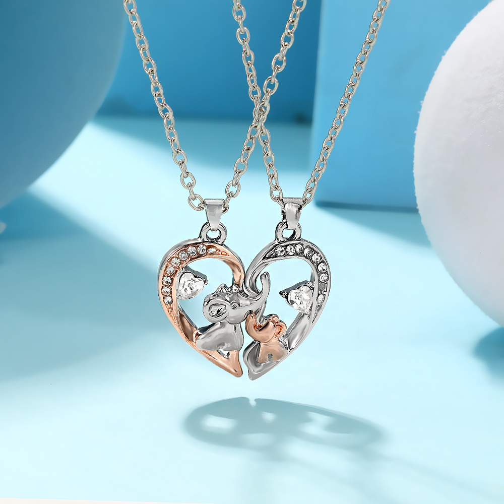 2個セット マグネット式 ハートと象のカップルネックレス ツ - Magnetic Couple Matching Necklaces のレビューと価格