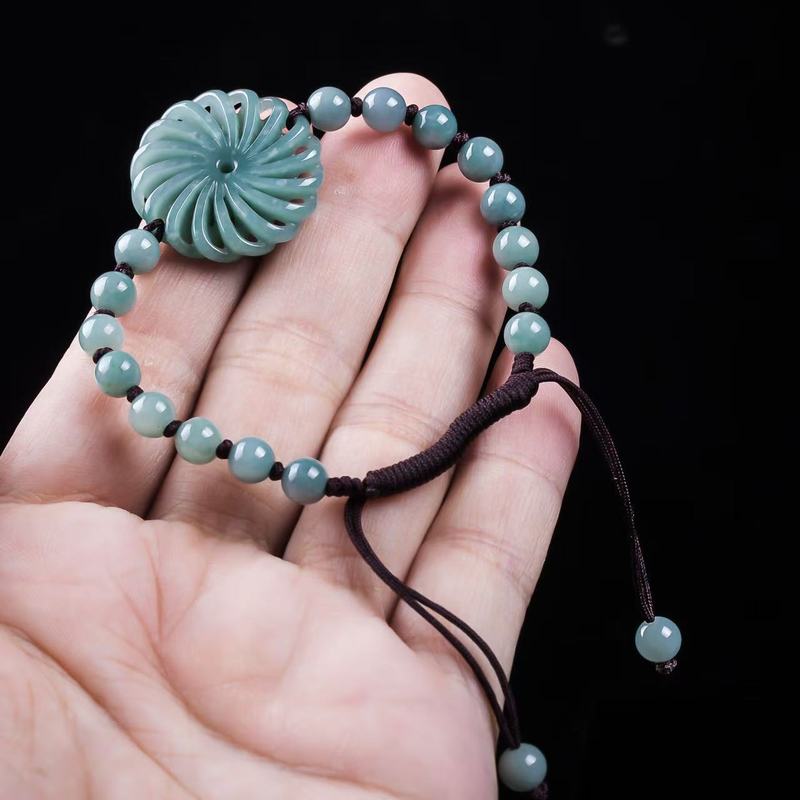 天然ジェダイトAグレードの幸運をもたらす本物の丸玉ブレスレッ - Bracelets のレビューと価格