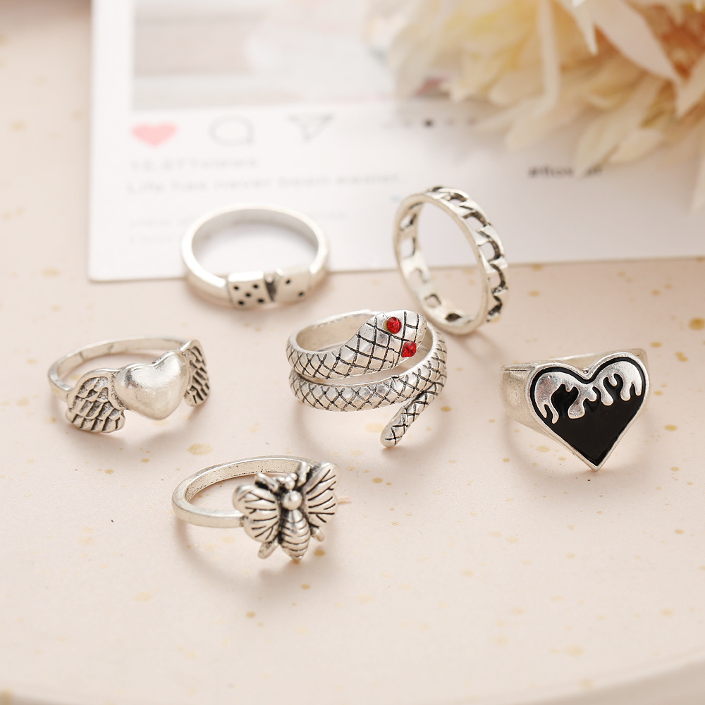 6個セット ヴィンテージ パンク スネーク ナックルリング  - Vintage Punk Knuckle Rings Set のレビューと価格