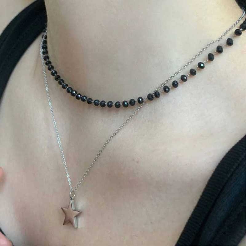 6点セット ゴシックレイヤードネックレスセット ブラックソリ - Layered Pendant Necklace Aesthetic のレビューと価格