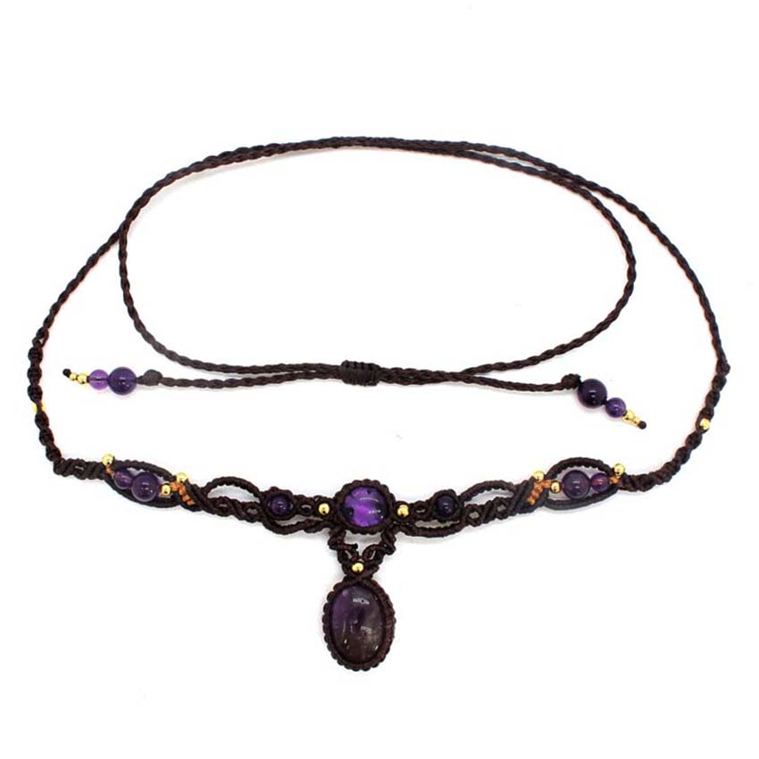 クリスタル編組マクラメストーンペンダントネックレス女性のため - Crystal Pendant Necklace Natural Stone のレビューと価格