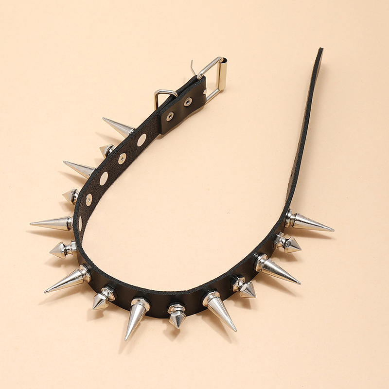 男性と女性のためのスパイク付きフェイクレザーネックレス,大き - Goth Punk Spike Choker のレビューと価格