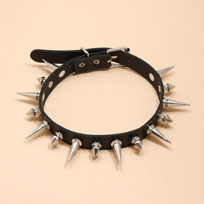 男性と女性のためのスパイク付きフェイクレザーネックレス,大き - Goth Punk Spike Choker のレビューと価格