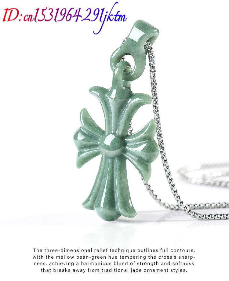 天然ビルマ翡翠クロスペンダントネックレスジュエリーデザイナー - Necklaces のレビューと価格