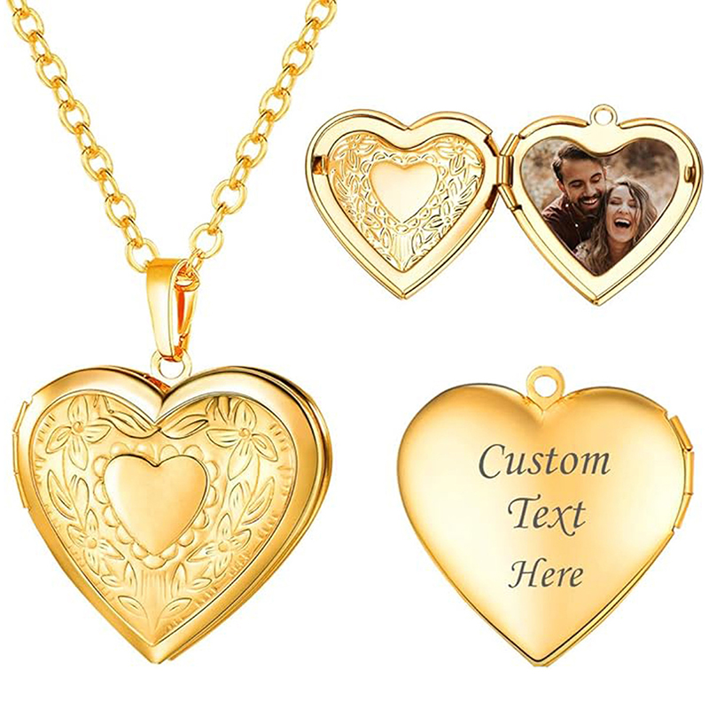 パーソナライズロケットネックレス カスタム写真テキストハート - Heart Locket Necklace Photo のレビューと価格
