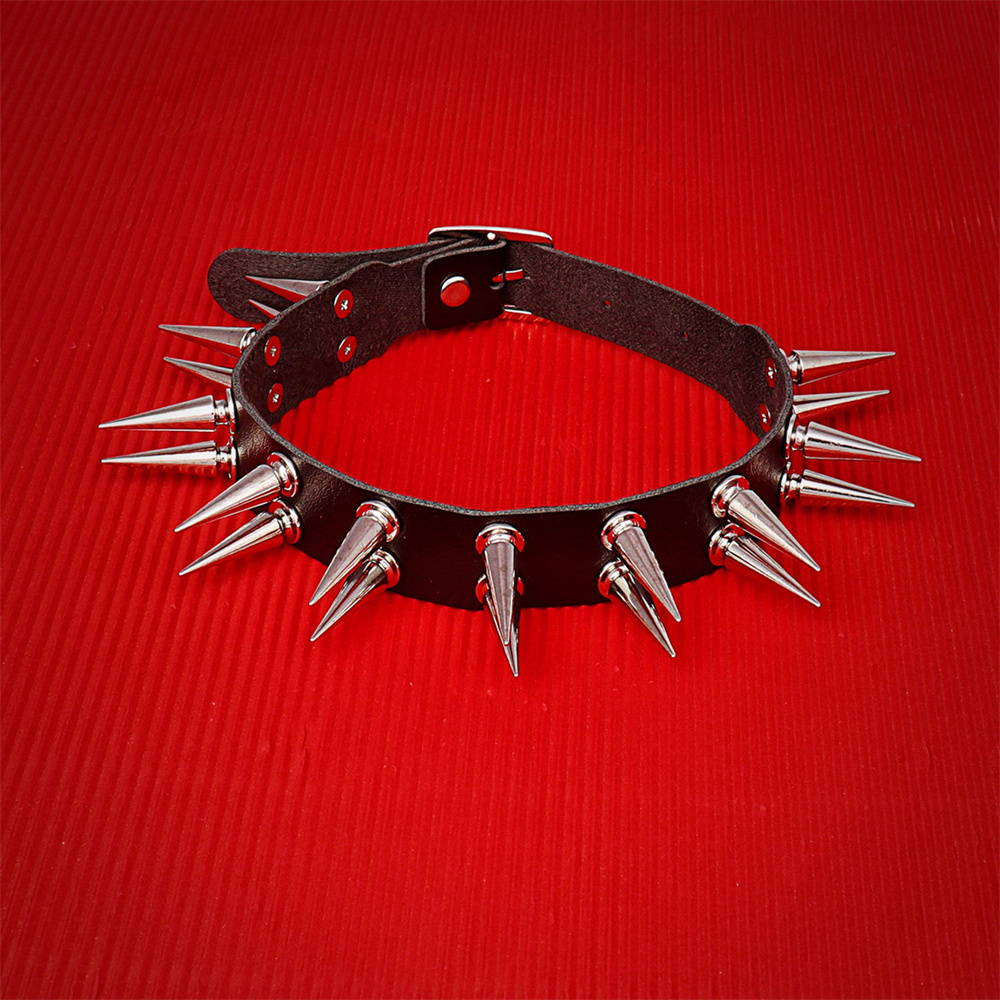 ロングスパイクチョーカー首輪女性男性用黒 Pu レザーゴスネ - Goth Punk Spike Choker のレビューと価格