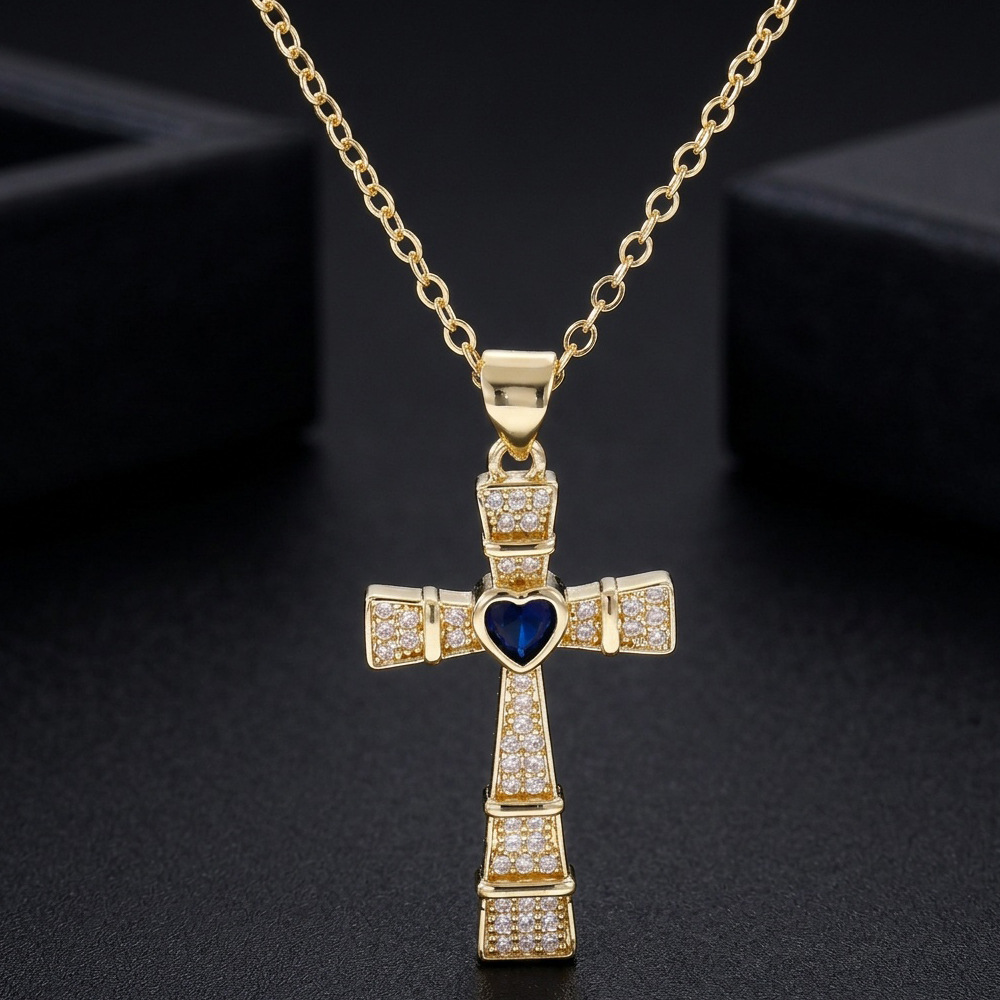 ファッションキュービックジルコニアクロスペンダントネックレス - Cross Pendant Necklace Gold のレビューと価格