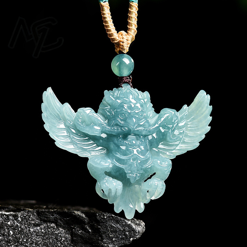 本物の天然エメラルドジェイド ブルーウォーター ガルーダ ロ - Necklaces のレビューと価格