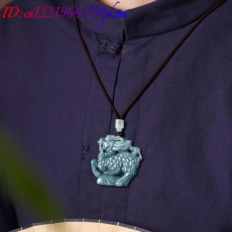 ビルマ翡翠麒麟ペンダントネックレス彫刻アミュレットビルマ翡翠 - Necklaces のレビューと価格
