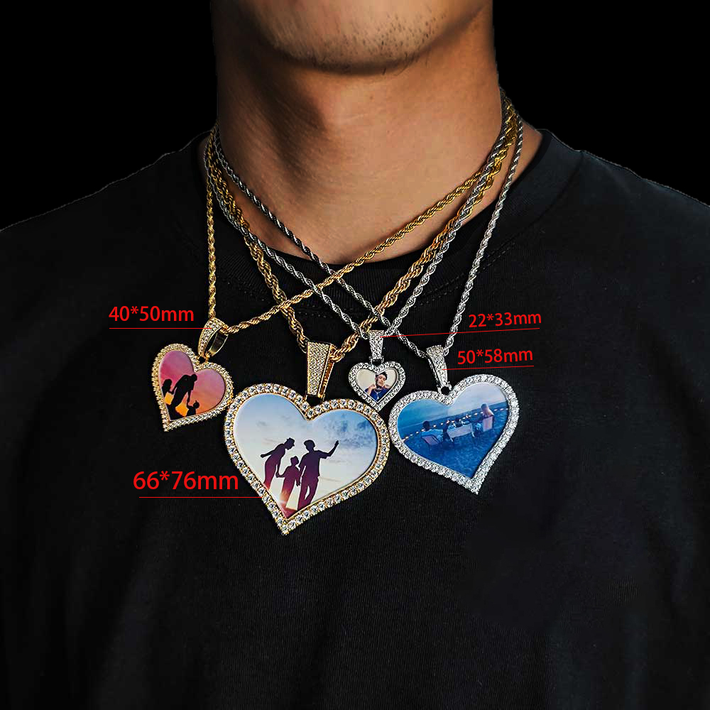 ヒップホップハートロケットネックレス、写真入りカスタムアイス - Heart Locket Necklace Photo のレビューと価格