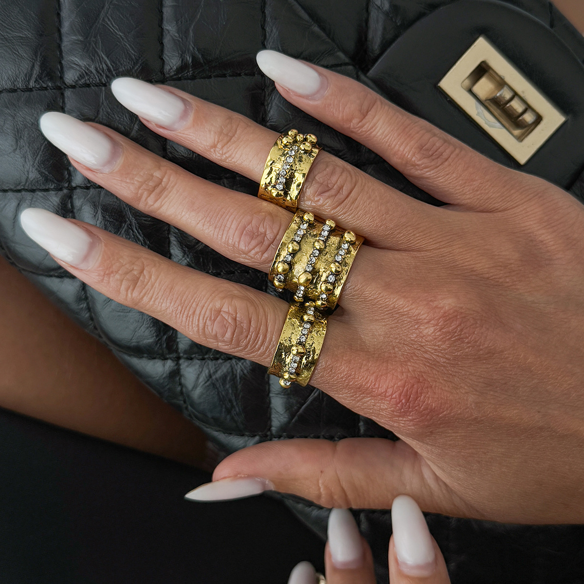 3 個ヴィンテージ象嵌ラインストーン調節可能なオープンリング - Vintage Punk Knuckle Rings Set のレビューと価格