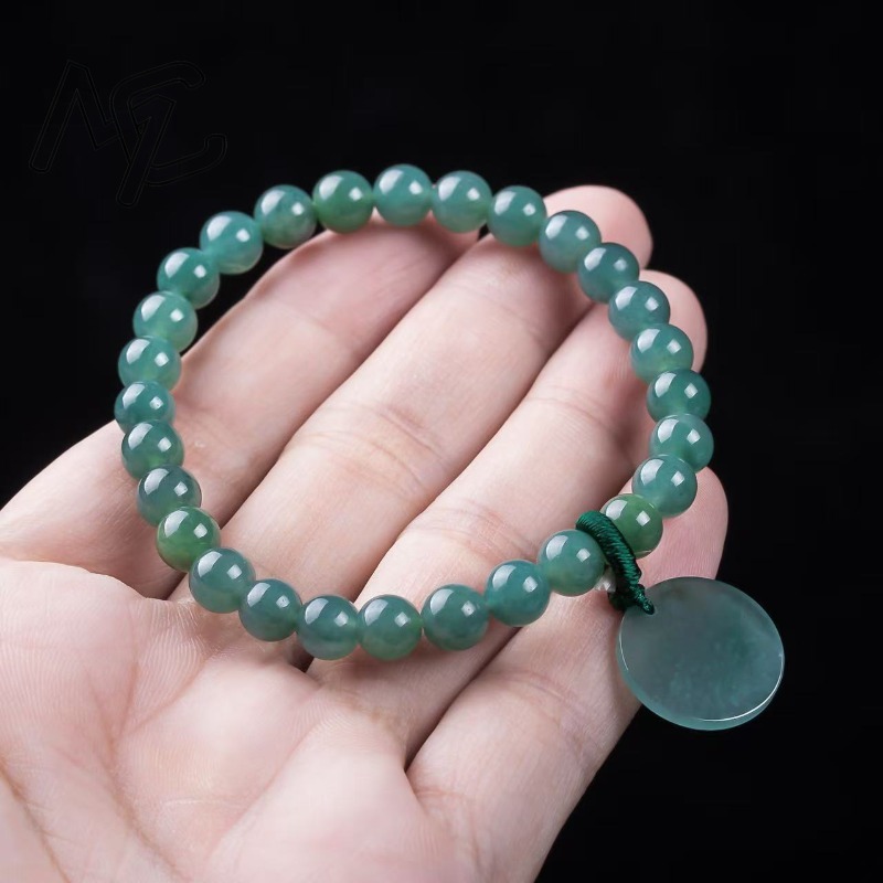 天然翡翠ブルーウォーターナッシングプレートビーズ手編みブレス - Bracelets のレビューと価格