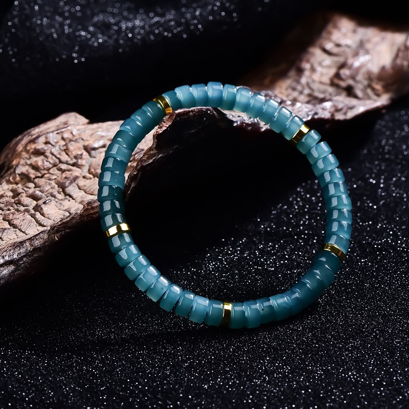 天然翡翠ブルーウォーターそろばんビーズスペーサーブレスレット - Bracelets のレビューと価格