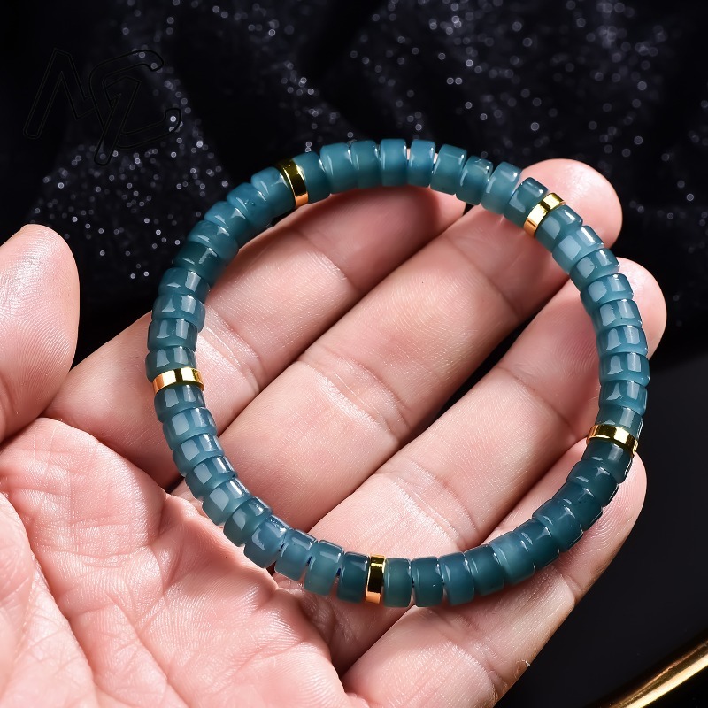 天然翡翠ブルーウォーターそろばんビーズスペーサーブレスレット - Bracelets のレビューと価格