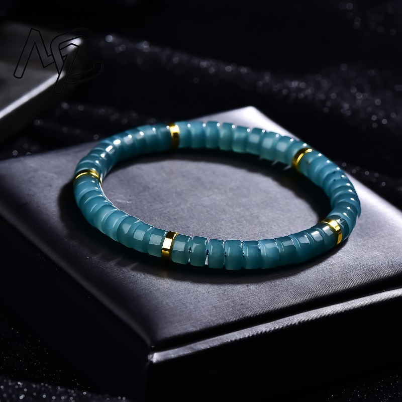 天然翡翠ブルーウォーターそろばんビーズスペーサーブレスレット - Bracelets のレビューと価格