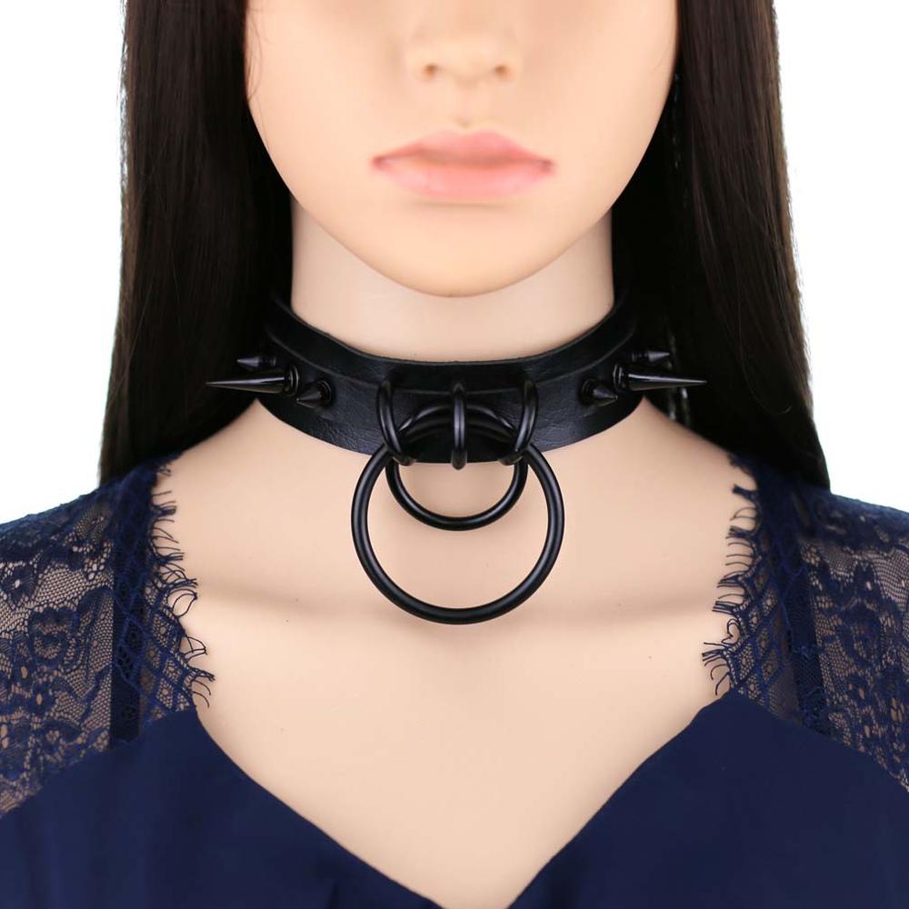 スパイク付きレザーチョーカーネックレス,ブラック,女性と男性 - Goth Punk Spike Choker のレビューと価格