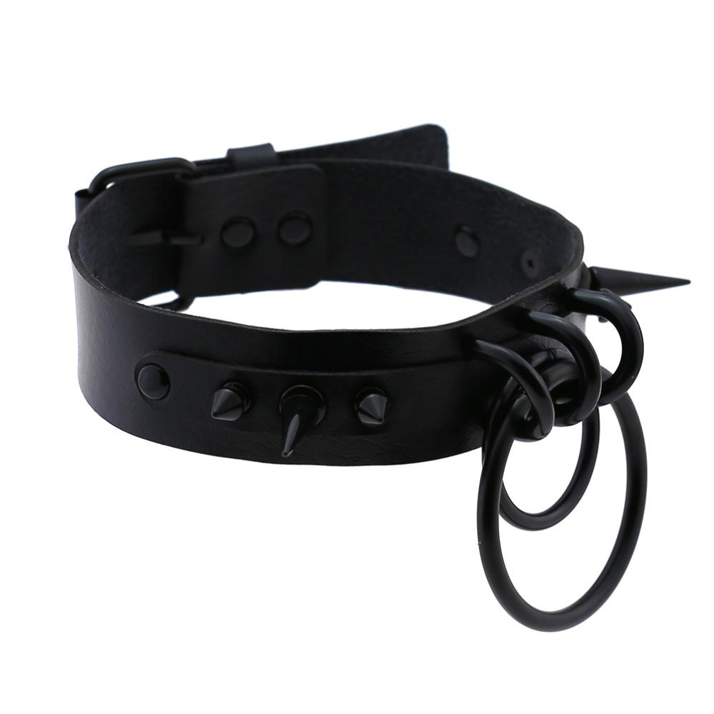 スパイク付きレザーチョーカーネックレス,ブラック,女性と男性 - Goth Punk Spike Choker のレビューと価格