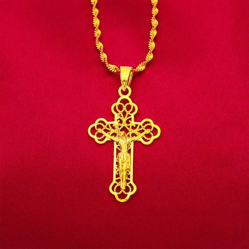 9999 24K純金製 クラシックな男女兼用クロスネックレス - Cross Pendant Necklace Gold のレビューと価格