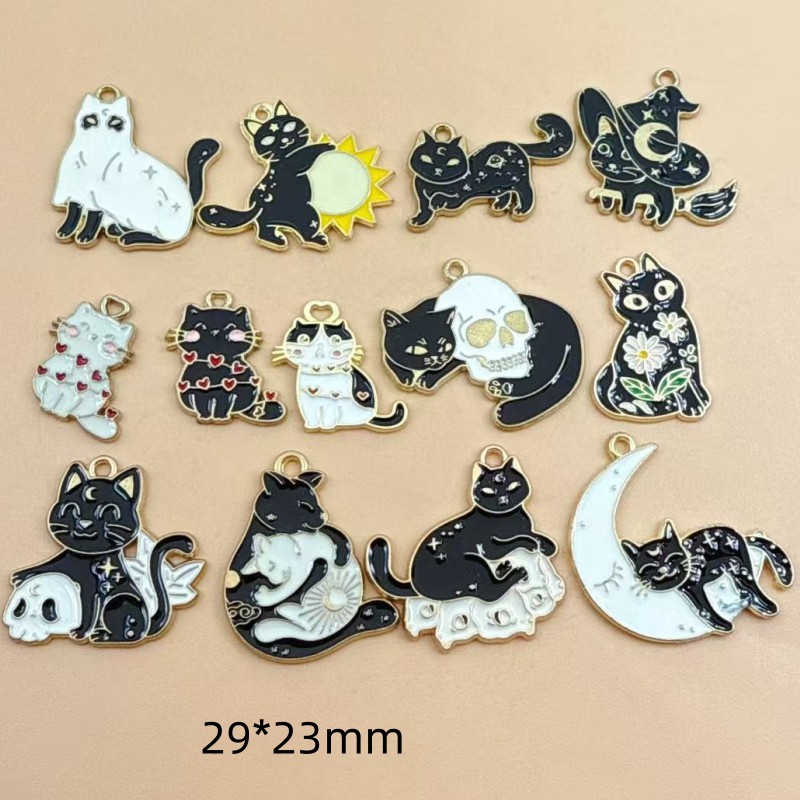 10 個オリジナル合金エナメル黒猫チャームかわいい子猫ペンダ - Earrings のレビューと価格