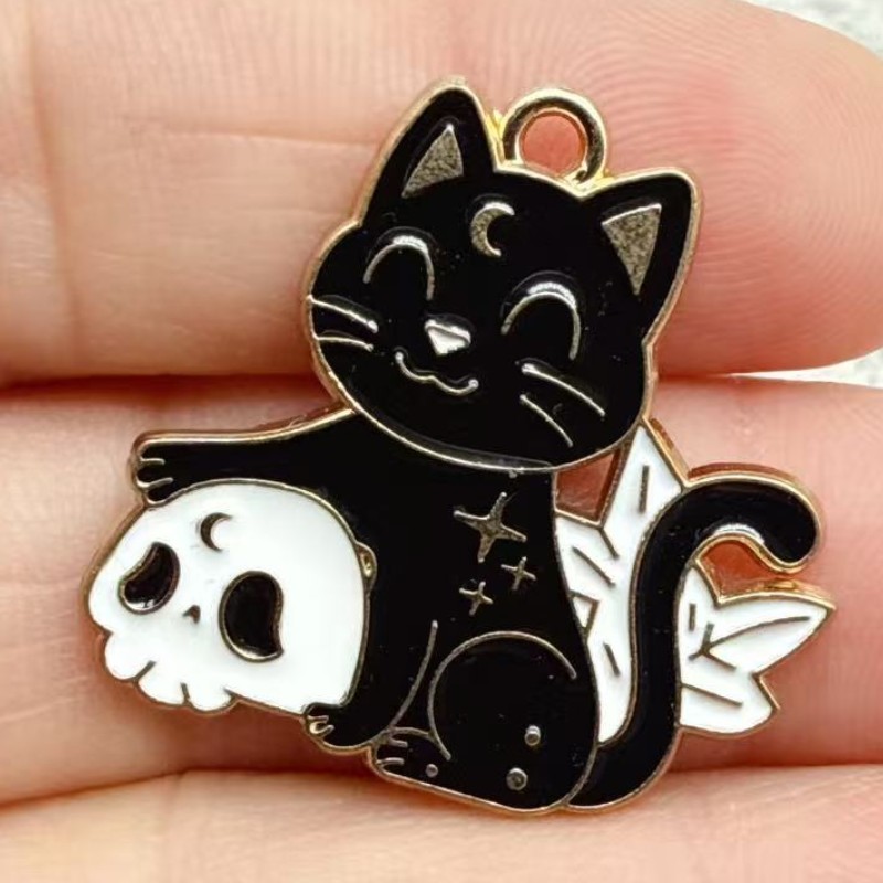10 個オリジナル合金エナメル黒猫チャームかわいい子猫ペンダ - Earrings のレビューと価格