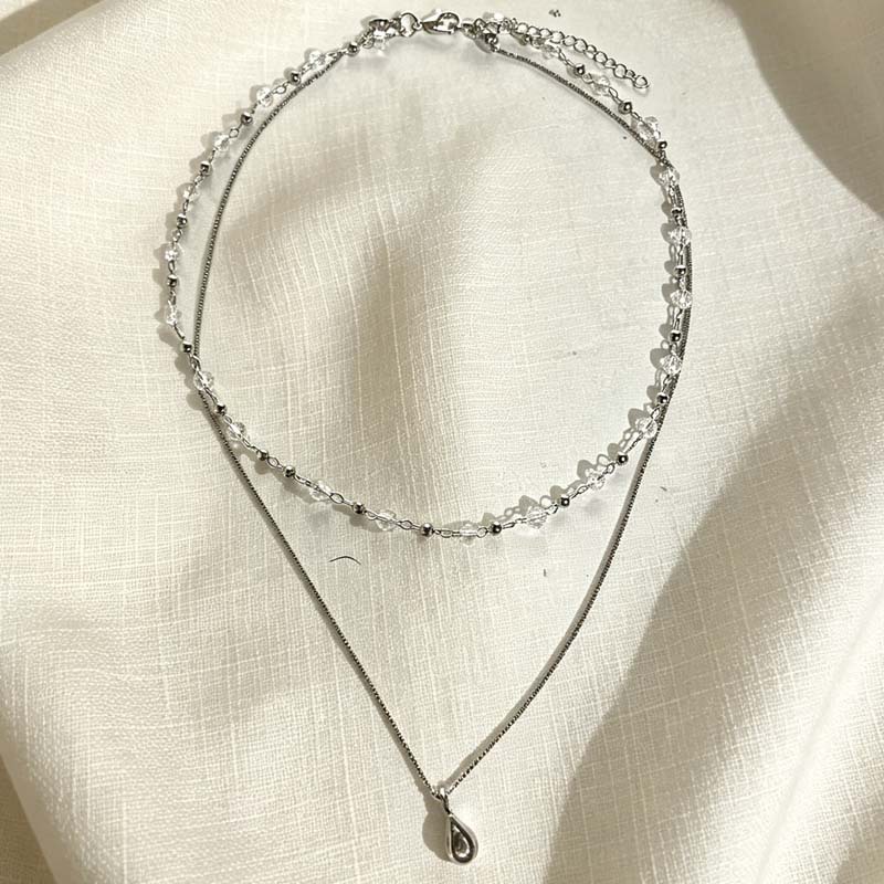 新しいファッション水滴ペンダント二層透明クリスタルチョーカー - Layered Pendant Necklace Aesthetic のレビューと価格