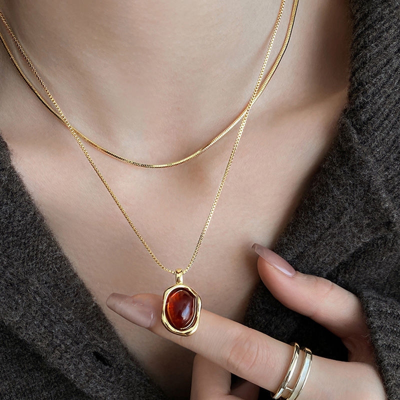 女性のためのヴィンテージダブルレイヤーネックレス,天然石のペ - Layered Pendant Necklace Aesthetic のレビューと価格
