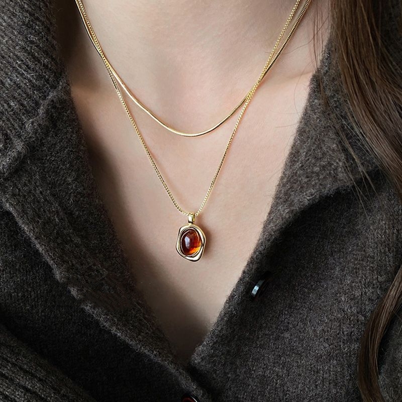 女性のためのヴィンテージダブルレイヤーネックレス,天然石のペ - Layered Pendant Necklace Aesthetic のレビューと価格