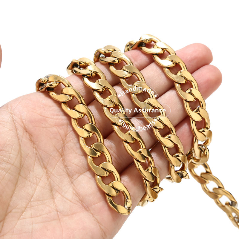 ステンレス鋼のフィガロチェーン,長さ1m,金の色,幅12mm - Cuban Link Chain 12Mm のレビューと価格
