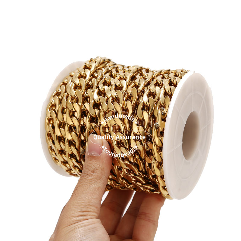 ステンレス鋼のフィガロチェーン,長さ1m,金の色,幅12mm - Cuban Link Chain 12Mm のレビューと価格