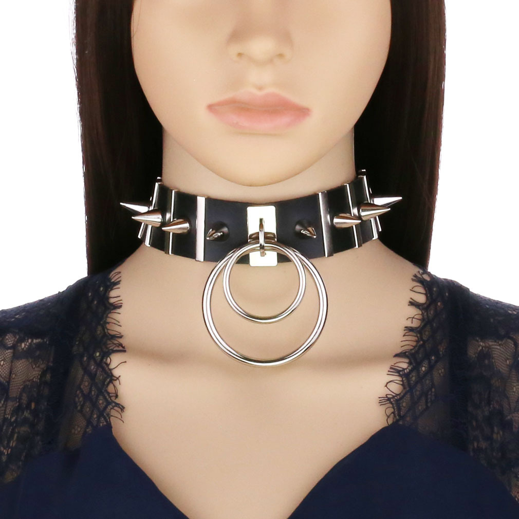 男性と女性のための大きな金属と革のネックレス,パンクスタイル - Goth Punk Spike Choker のレビューと価格