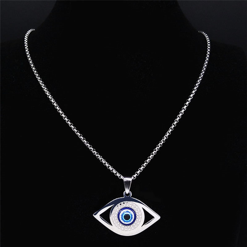 イスラム ハムサ 邪視除けブルーアイネックレス ステンレスス - Necklaces のレビューと価格