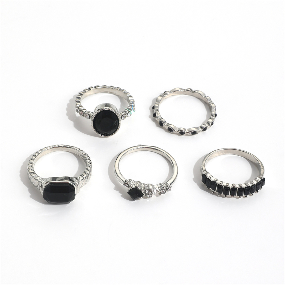 レトロブラッククリスタルストーンリングセット女性のためのヴィ - Vintage Punk Knuckle Rings Set のレビューと価格