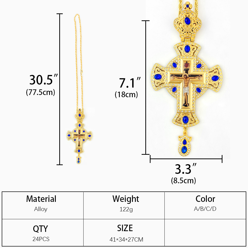 伝統的なビザンチン正教十字架ネックレス、司祭用、金メッキ、宝 - Cross Pendant Necklace Gold のレビューと価格