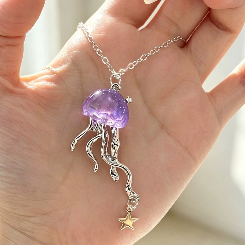 かわいい紫色のクラゲオーシャンスターペンダント二層チョーカー - Layered Pendant Necklace Aesthetic のレビューと価格