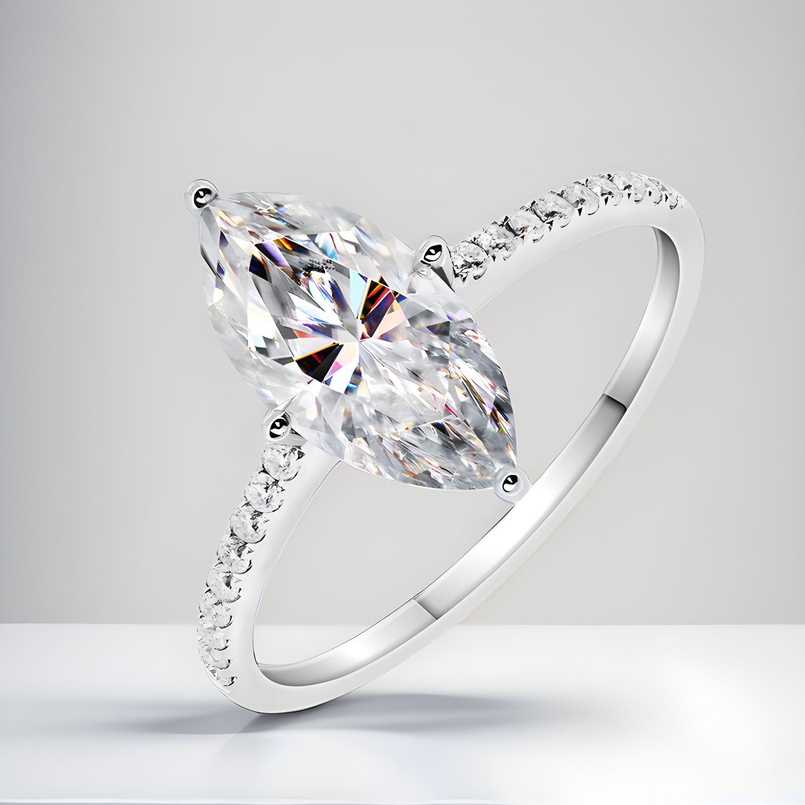 高級リアル 1 カラット D カラーマーキスモアッサナイト結 - Moissanite Engagement Ring 1 Carat のレビューと価格