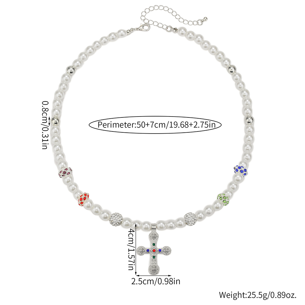 スチームパンク カラフル クリスタル クロス イエス ペンダ - Pearl Choker Necklace Vintage のレビューと価格