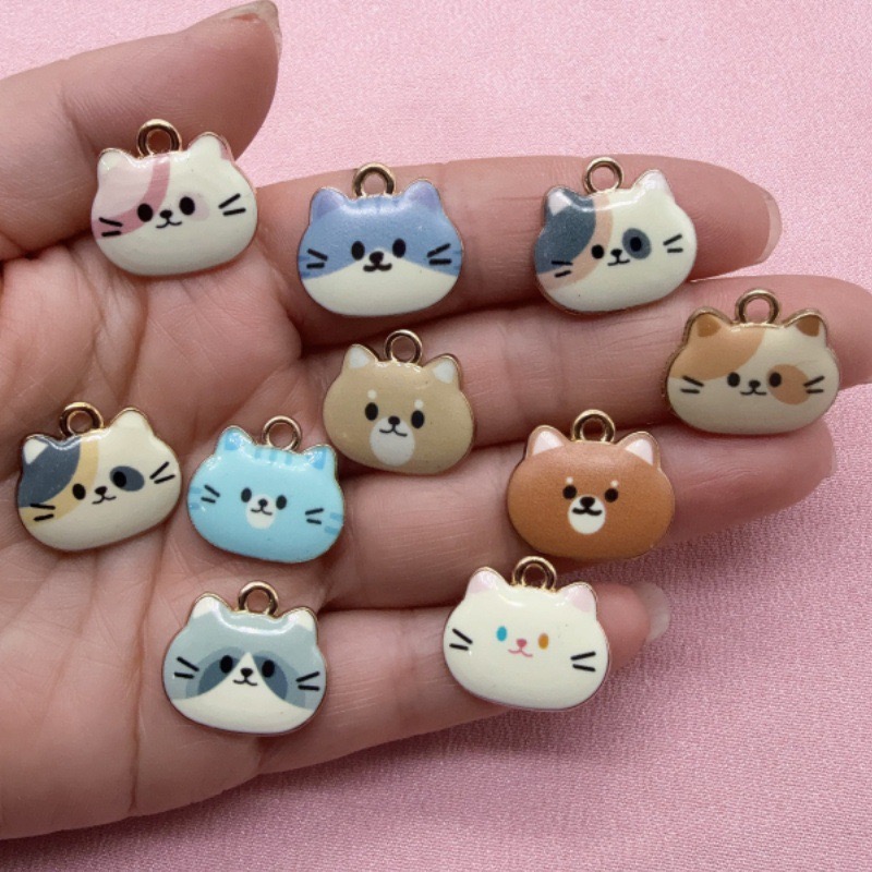 12個入りプリント猫ヘッド合金ドリップオイルペンダント、DI - Earrings のレビューと価格