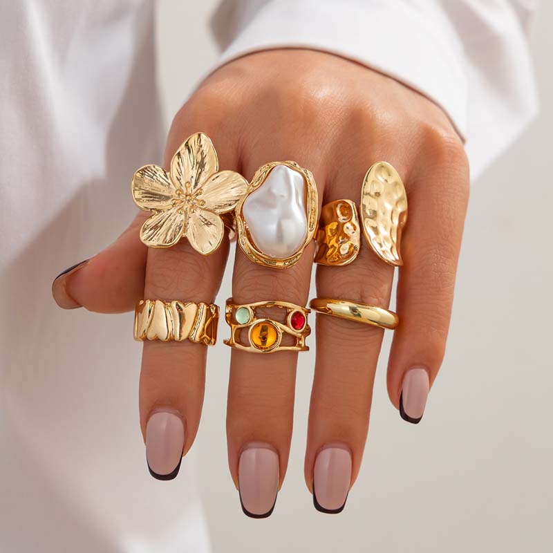 6 ピース/セットヴィンテージメタルフラワーリングセット女性 - Vintage Punk Knuckle Rings Set のレビューと価格