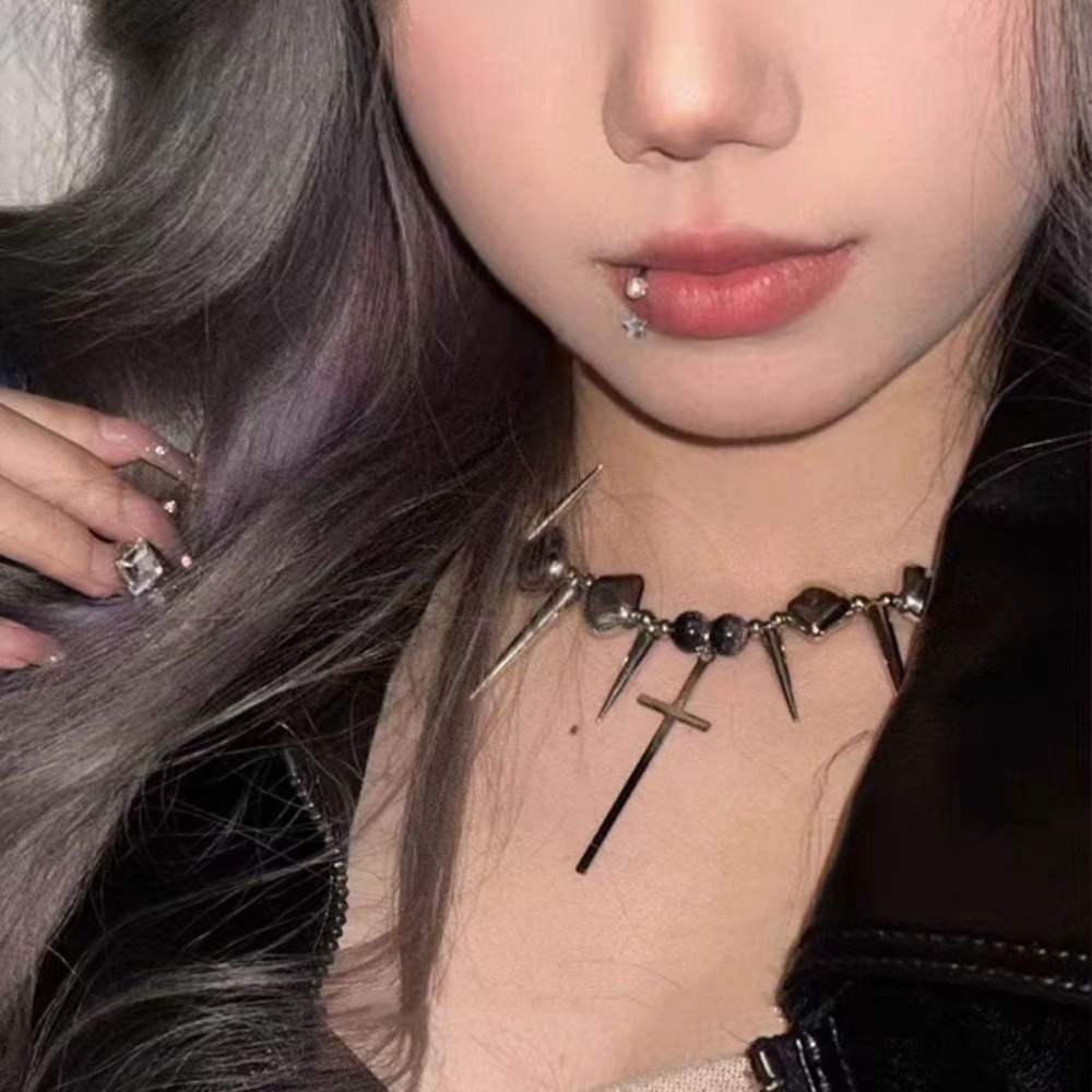 Y2k サブカルチャー スパイク クロス リベット タッセル - Goth Punk Spike Choker のレビューと価格