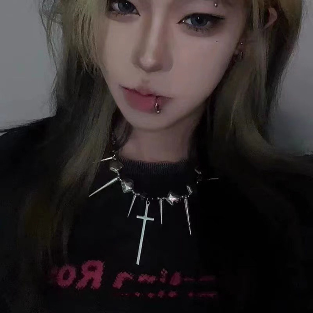 Y2k サブカルチャー スパイク クロス リベット タッセル - Goth Punk Spike Choker のレビューと価格