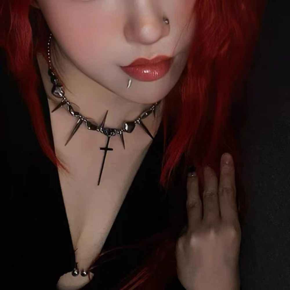 Y2k サブカルチャー スパイク クロス リベット タッセル - Goth Punk Spike Choker のレビューと価格