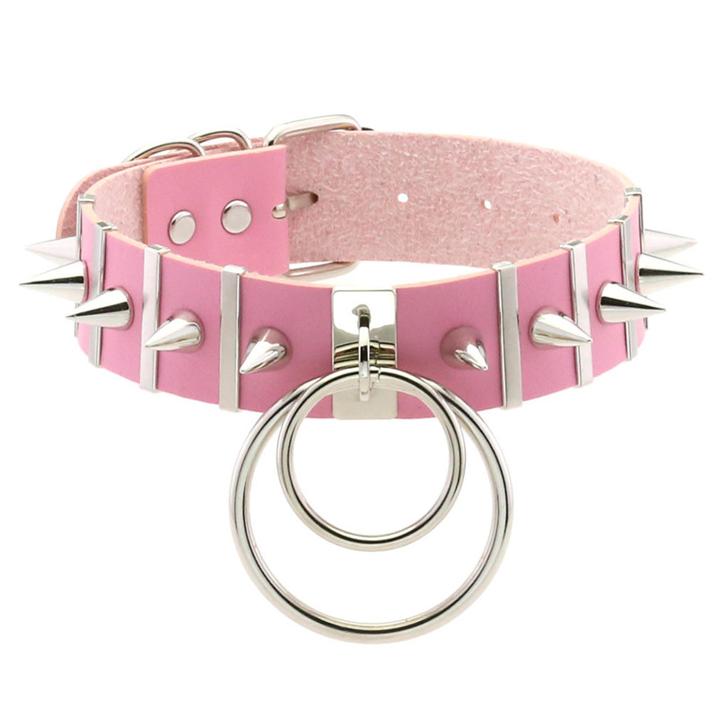 ピンクのボンデージネックレス,パイク,ラウンドネック,パンク - Goth Punk Spike Choker のレビューと価格