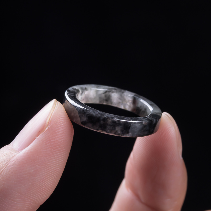 天然A級ビルマ産、黒翡翠アイスタイプリング、男女兼用ジュエリ - Rings のレビューと価格